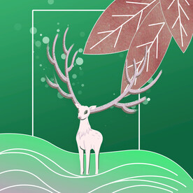 麋鹿叶子水彩挂画装饰画