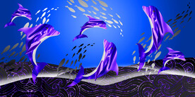 海豚游鱼水彩挂画装饰画