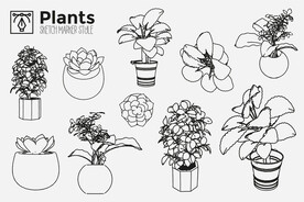 线描手绘植物花卉盆栽元素