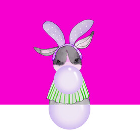 吹气泡兔子水彩挂画装饰画