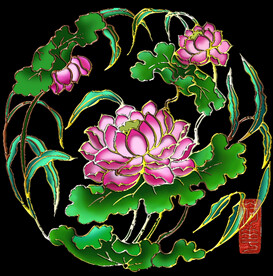 中国古典吉祥图案金边彩色团荷