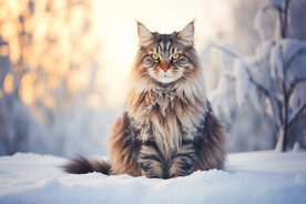 雪中的缅因猫