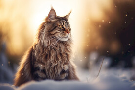 雪中的缅因猫