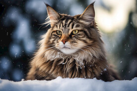 雪中的缅因猫