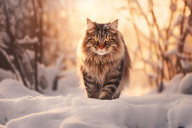 雪中的缅因猫