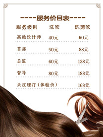 美发价格表