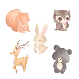 可爱卡通动物类儿童水彩插画素材