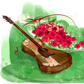 吉他花朵花瓣挂画装饰画