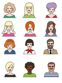 可爱卡通男女人像标签图标免扣