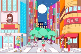 日本街道插画