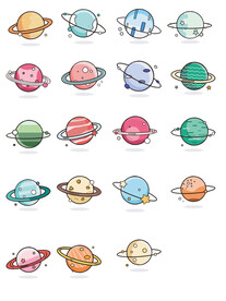 星球可爱卡通标签图标免扣