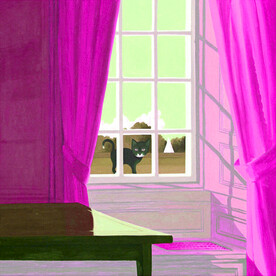 窗户窗帘水彩风景画挂画装饰画