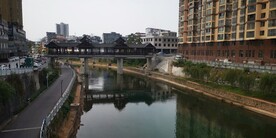 仿古桥  河面  