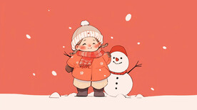 女孩与雪人插画
