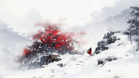 冬季水墨人物插画