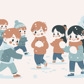 打雪仗扁平插画