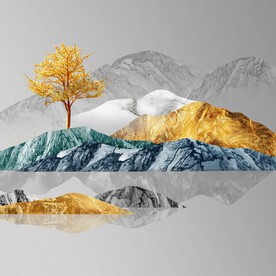 唯美湖畔发财树挂画装饰画