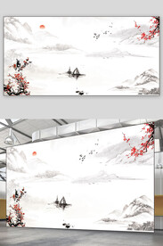 梅花山水水墨画
