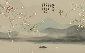 忆江南花鸟背景墙