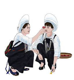 布依族姑娘插画香花