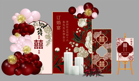  红色牡丹订婚kt板