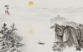 山水情中式壁画