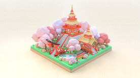 C4D低多边形场景