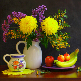白色花瓶水果静物挂画装饰画