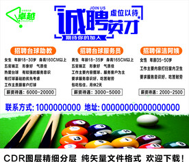 台球馆招聘海报