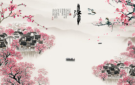 忆江南梅花粉色背景墙.
