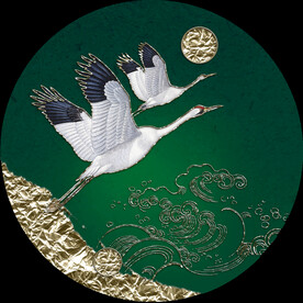 仙鹤水彩圆形挂画装饰画