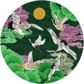 仙鹤唯美风景画圆形挂画装饰画