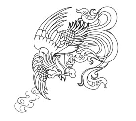 传统手绘线稿凤凰矢量图