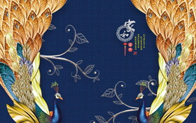 孔雀电视背景墙 