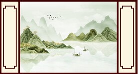 中式山水 电视背景墙 沙发背景