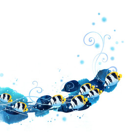 游鱼海景水彩挂画装饰画
