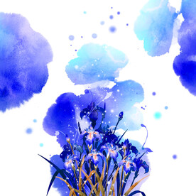 水彩蓝色花卉艺术挂画装饰画