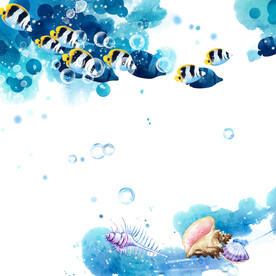 游鱼水彩海螺挂画装饰画