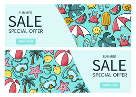 夏日促销手绘卡通横幅