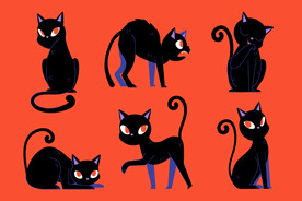 黑色卡通猫咪矢量插画