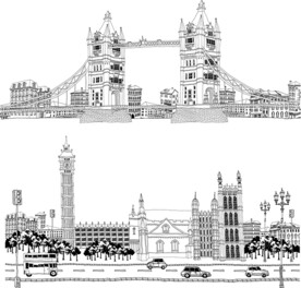 黑白建筑欧式建筑插画