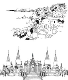 线描黑白欧式建筑