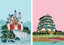 水彩建筑矢量风景画