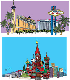 矢量建筑风景画插画