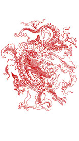 创意红色中国龙简笔画透明图层