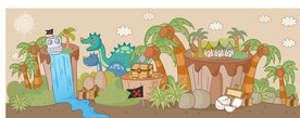 瀑布流水恐龙风景画