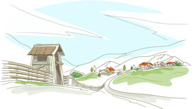 手绘乡村建筑风景画