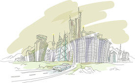 线描建筑高楼插画