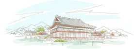 古老建筑线描插画