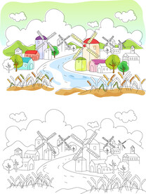 风车建筑插画